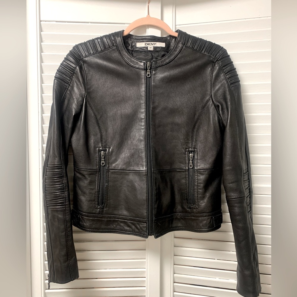 DKNY Black Leather Jacket Size M